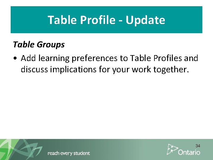 Table Profile - Update Table Groups • Add learning preferences to Table Profiles and