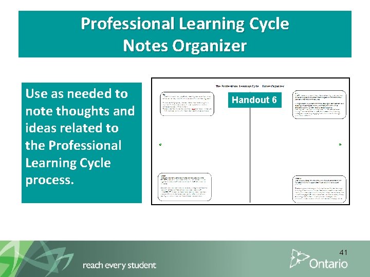 Professional Learning Cycle Notes Organizer Use as needed to note thoughts and ideas related
