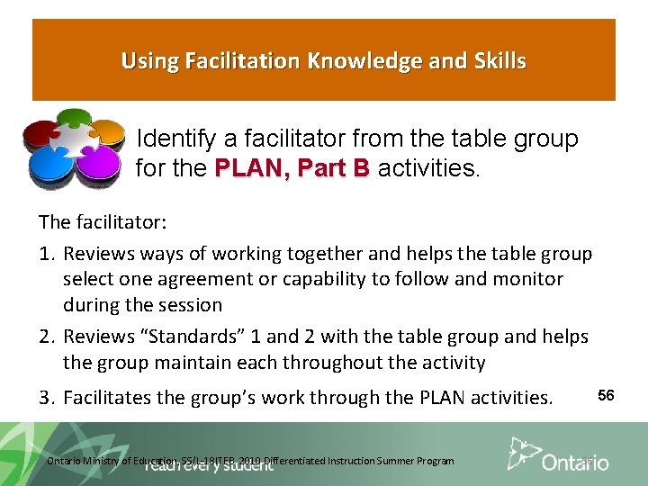 Using Facilitation Knowledge and Skills Identify a facilitator from the table group for the