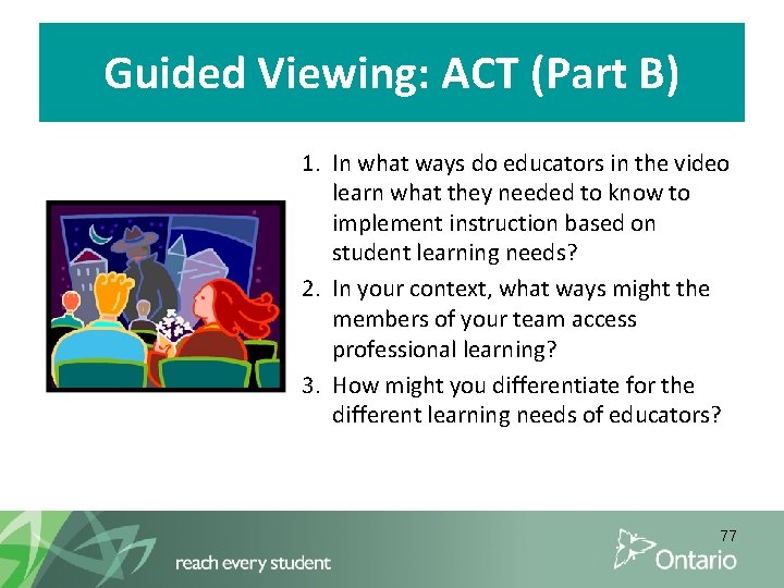 Guided Viewing: ACT (Part B) 1. In what ways do educators in the video