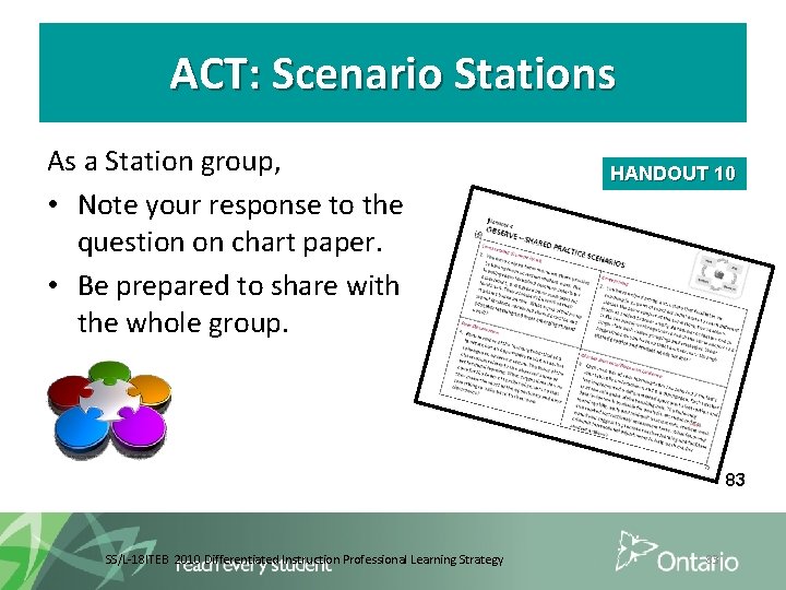 ACT: Scenario Stations As a Station group, • Note your response to the question