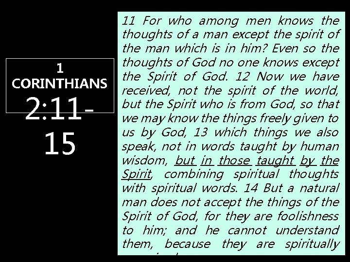 1 CORINTHIANS 2: 1115 11 For who among men knows the thoughts of a