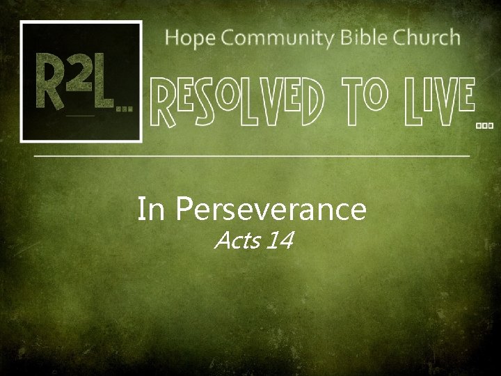Cover Picture In Perseverance Acts 14 