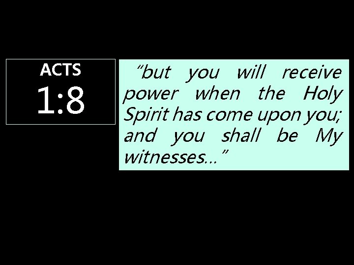 ACTS 1: 8 “but you will receive power when the Holy Spirit has come