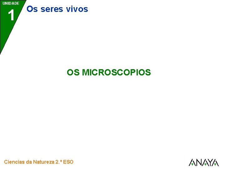 UNIDADE 1 Os seres vivos OS MICROSCOPIOS Ciencias da Natureza 2. º ESO 