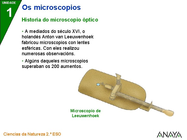 UNIDADE 1 Os microscopios Historia do microscopio óptico • A mediados do século XVI,