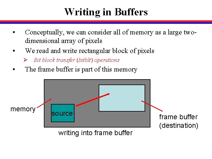 Writing in Buffers • • Conceptually, we can consider all of memory as a