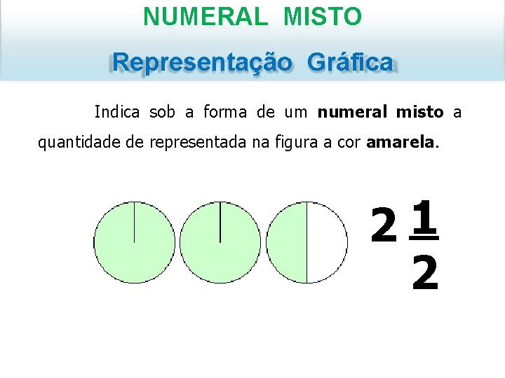 NUMERAL MISTO Representação Gráfica Indica sob a forma de um numeral misto a quantidade