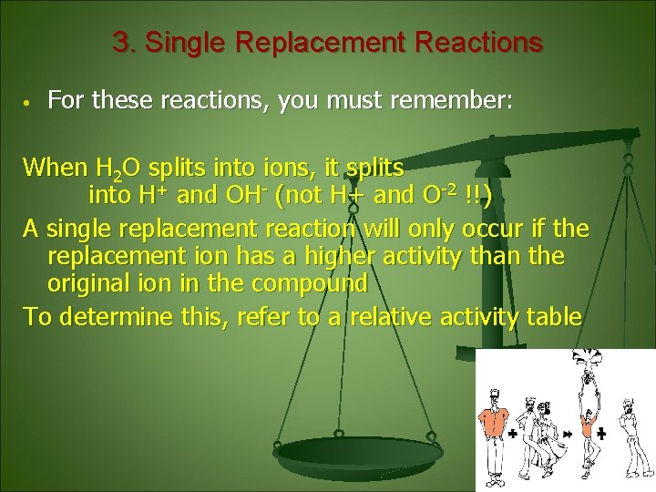 3. Single Replacement Reactions • For these reactions, you must remember: When H 2