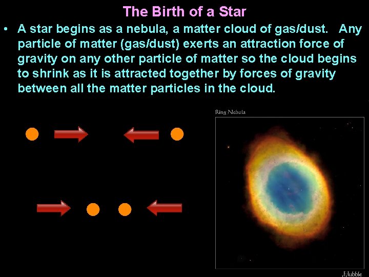 The Birth of a Star • A star begins as a nebula, a matter