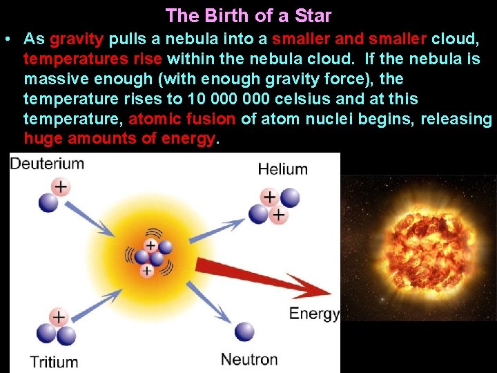 The Birth of a Star • As gravity pulls a nebula into a smaller