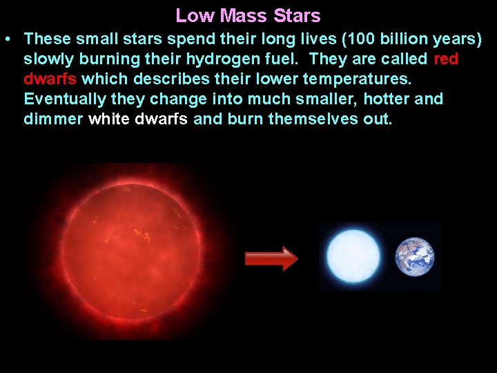 Low Mass Stars • These small stars spend their long lives (100 billion years)