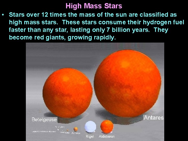 High Mass Stars • Stars over 12 times the mass of the sun are