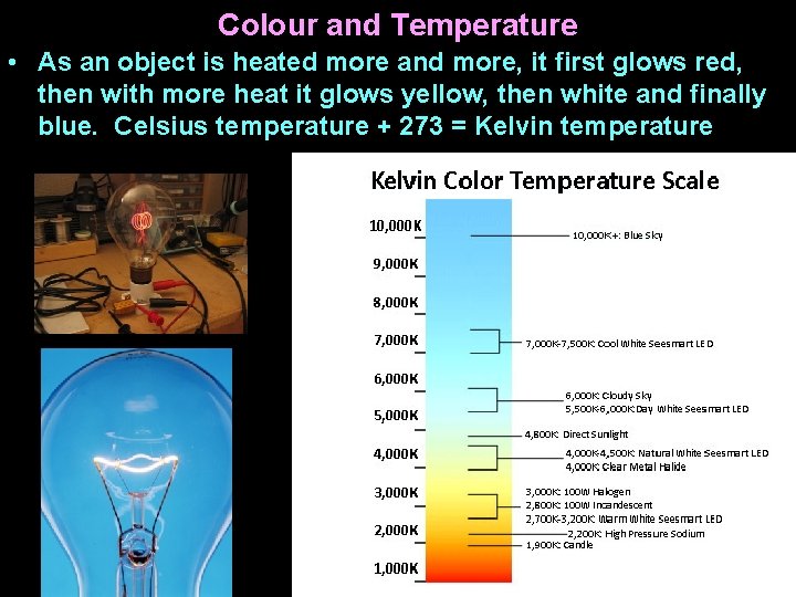 Colour and Temperature • As an object is heated more and more, it first