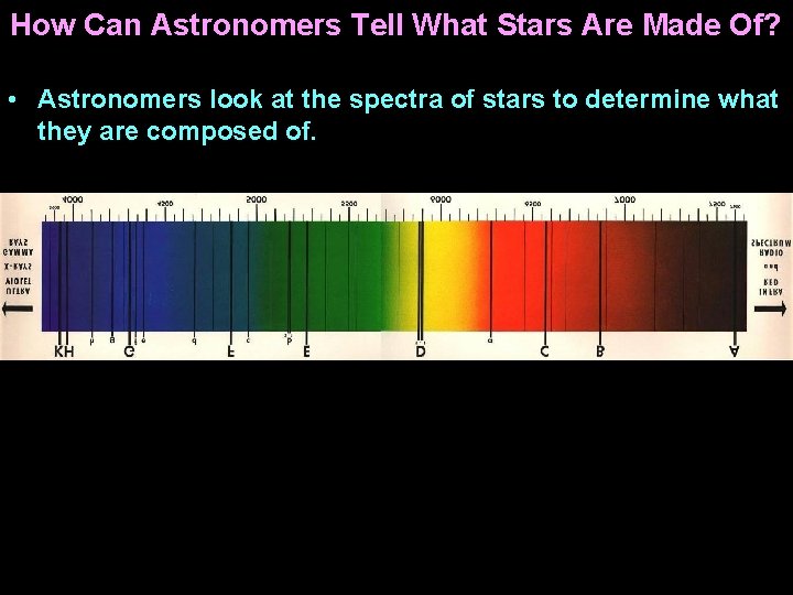 How Can Astronomers Tell What Stars Are Made Of? • Astronomers look at the