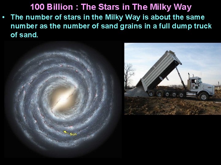 100 Billion : The Stars in The Milky Way • The number of stars