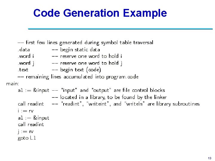 Code Generation Example 13 