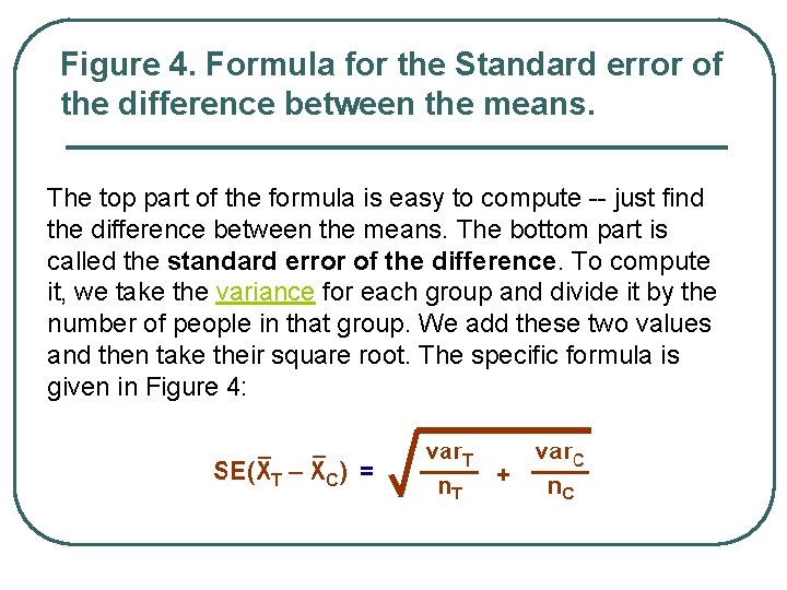 Figure 4. Formula for the Standard error of the difference between the means. The