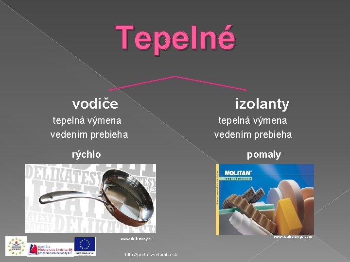 Tepelné vodiče izolanty tepelná výmena vedením prebieha rýchlo tepelná výmena vedením prebieha pomaly www.