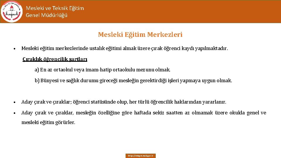 Mesleki ve Teknik Eğitim Genel Müdürlüğü Mesleki Eğitim Merkezleri • Mesleki eğitim merkezlerinde ustalık