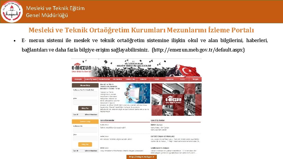 Mesleki ve Teknik Eğitim Genel Müdürlüğü Mesleki ve Teknik Ortaöğretim Kurumları Mezunlarını İzleme Portalı