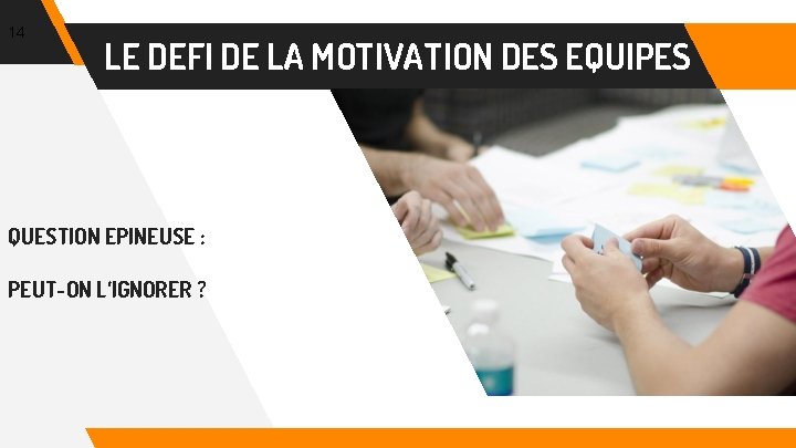 14 LE DEFI DE LA MOTIVATION DES EQUIPES QUESTION EPINEUSE : PEUT-ON L’IGNORER ?