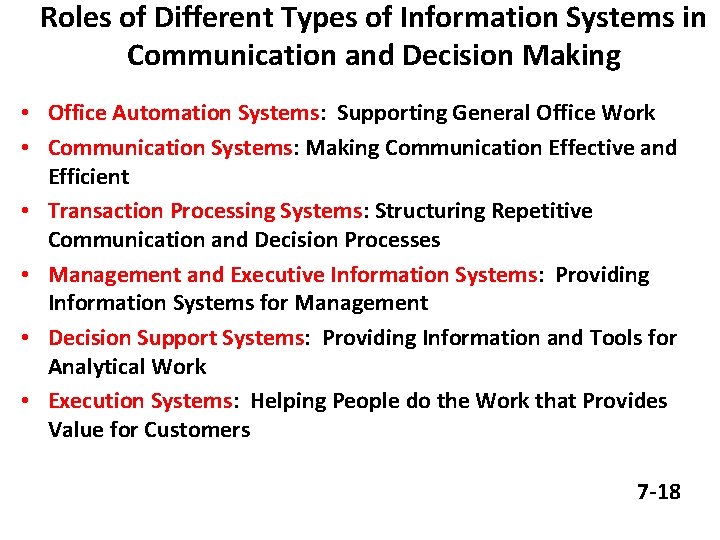 Roles of Different Types of Information Systems in Communication and Decision Making • Office