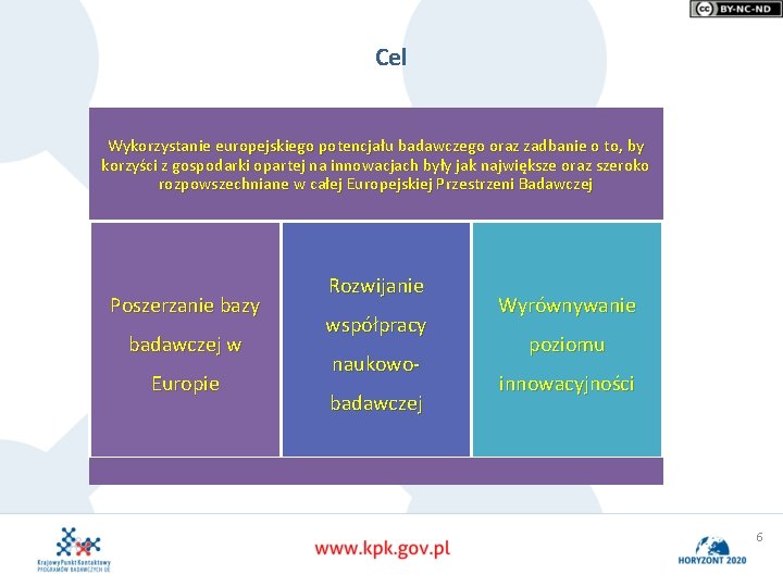 Cel Wykorzystanie europejskiego potencjału badawczego oraz zadbanie o to, by korzyści z gospodarki opartej