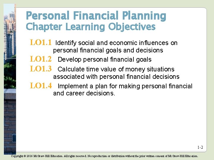 Personal Financial Planning Chapter Learning Objectives LO 1. 1 Identify social and economic influences Personal Financial Planning Chapter Learning Objectives LO 1. 1 Identify social and economic influences