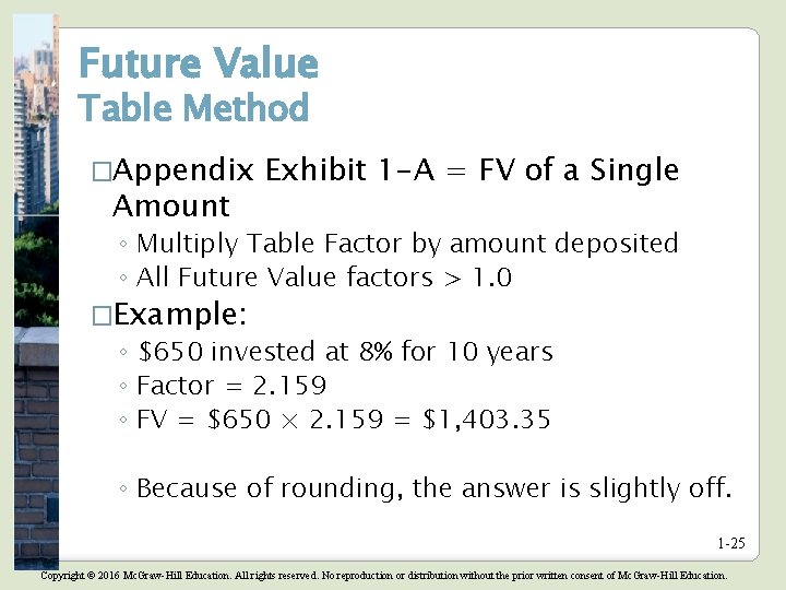 Future Value Table Method �Appendix Amount Exhibit 1 -A = FV of a Single Future Value Table Method �Appendix Amount Exhibit 1 -A = FV of a Single
