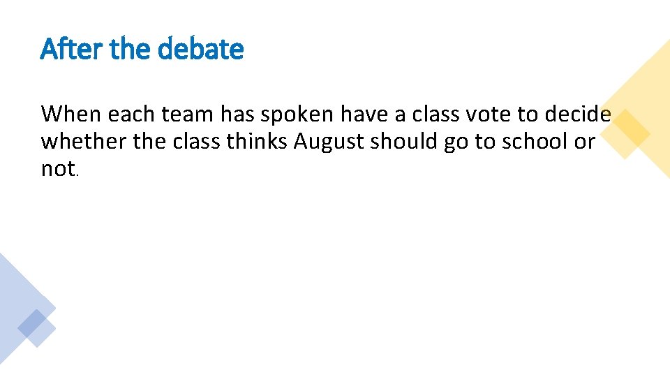 After the debate When each team has spoken have a class vote to decide