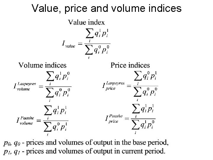 Value, price and volume indices 