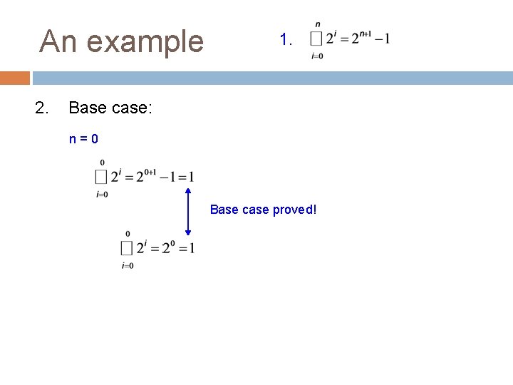 An example 2. 1. Base case: n=0 Base case proved! 