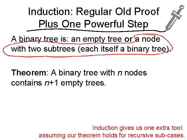 Induction: Regular Old Proof Plus One Powerful Step A binary tree is: an empty