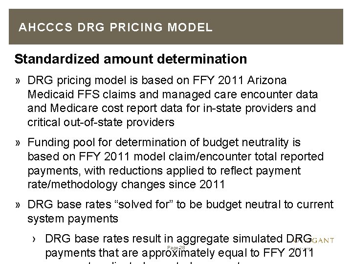AHCCCS DRG PRICING MODEL Standardized amount determination » DRG pricing model is based on