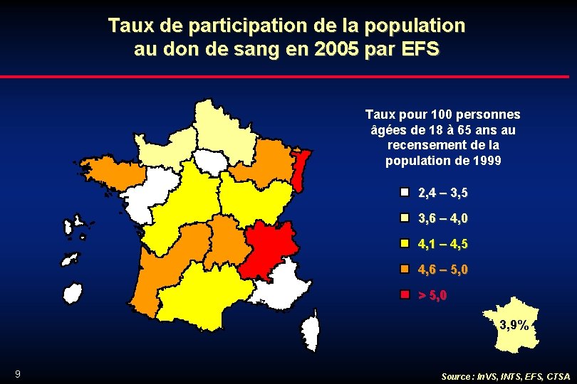 Taux de participation de la population au don de sang en 2005 par EFS