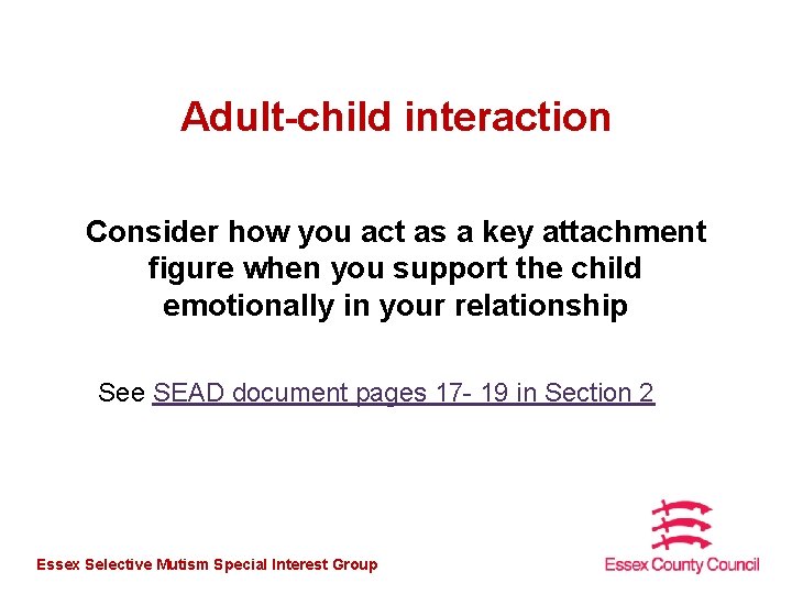 Adult-child interaction Consider how you act as a key attachment figure when you support