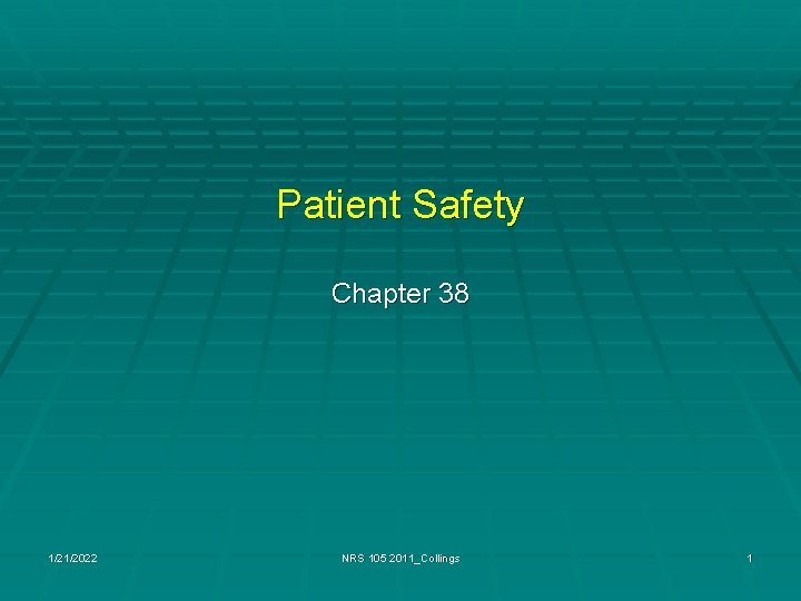 Patient Safety Chapter 38 1/21/2022 NRS 105 2011_Collings 1 