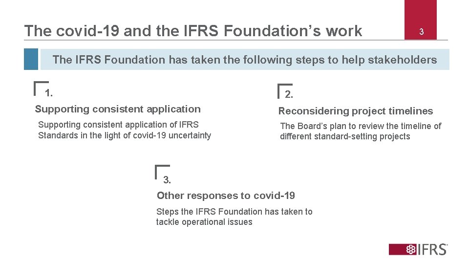 The covid-19 and the IFRS Foundation’s work 3 The IFRS Foundation has taken the