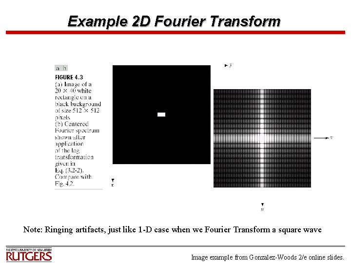 Example 2 D Fourier Transform Note: Ringing artifacts, just like 1 -D case when