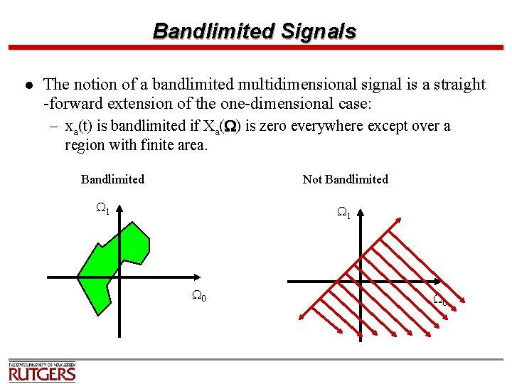 Bandlimited Signals l The notion of a bandlimited multidimensional signal is a straight -forward