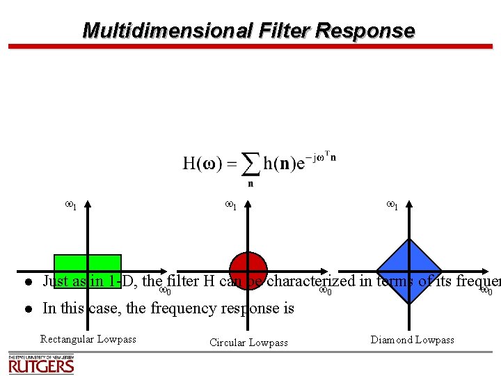 Multidimensional Filter Response w 1 w 1 l Just as in 1 -D, thewfilter