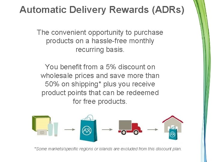 Automatic Delivery Rewards (ADRs) The convenient opportunity to purchase products on a hassle-free monthly