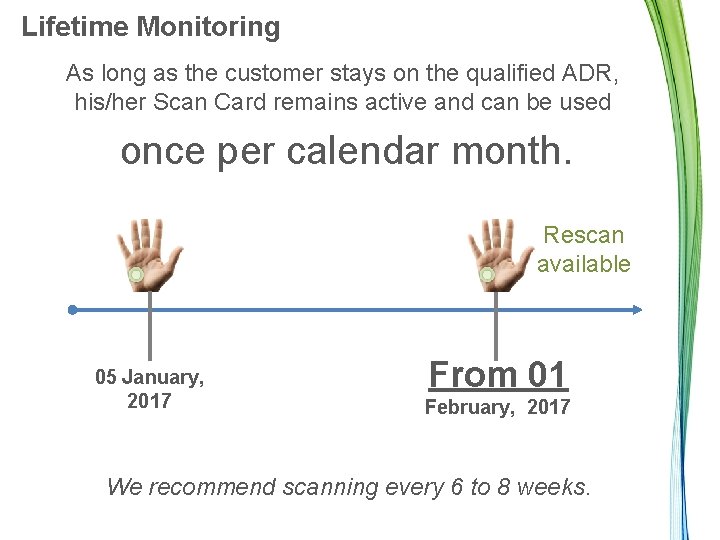 Lifetime Monitoring As long as the customer stays on the qualified ADR, his/her Scan
