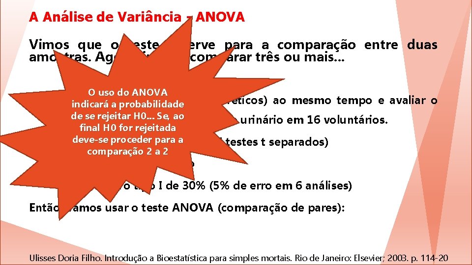 A Análise de Variância - ANOVA Vimos que o teste t serve para a