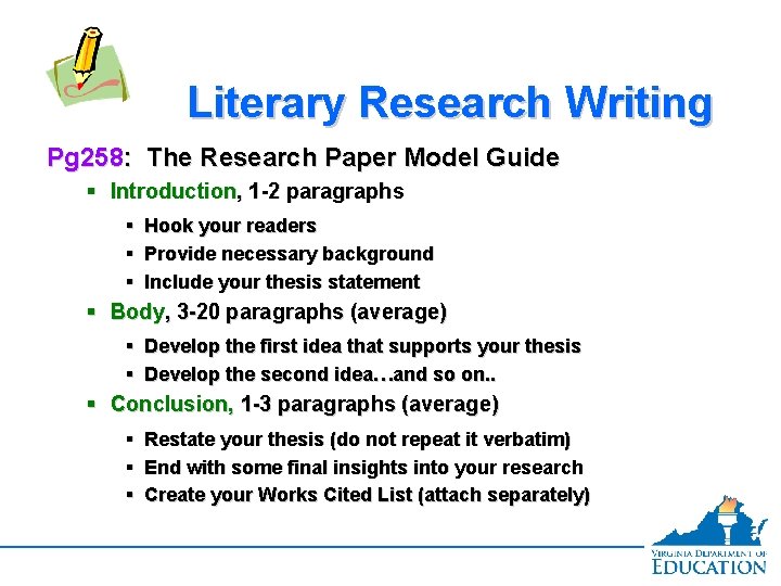 Literary Research Writing Pg 258: The Research Paper Model Guide § Introduction, 1 -2