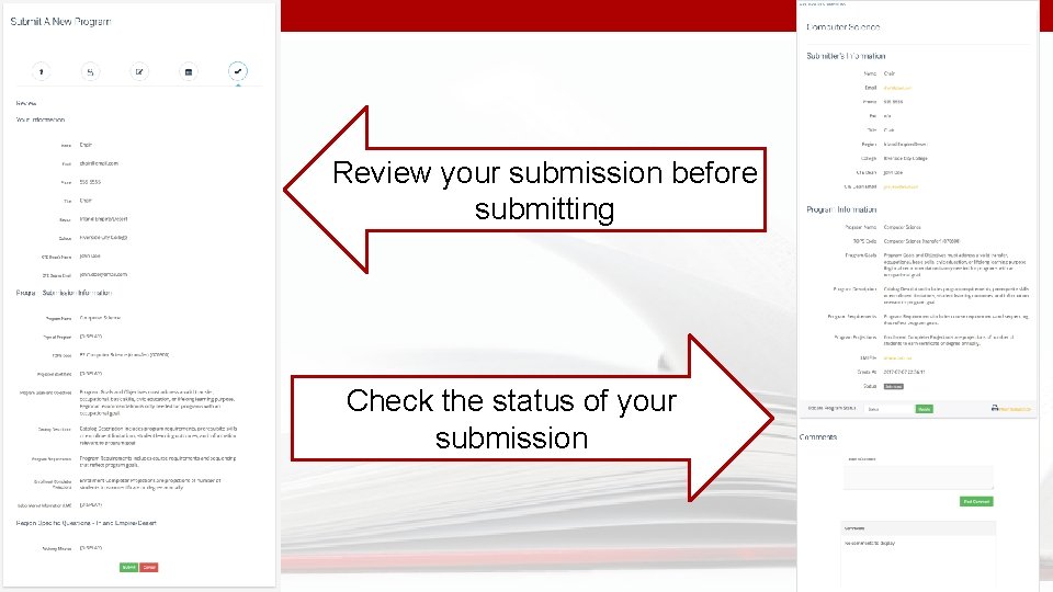 Review your submission before submitting Check the status of your submission 