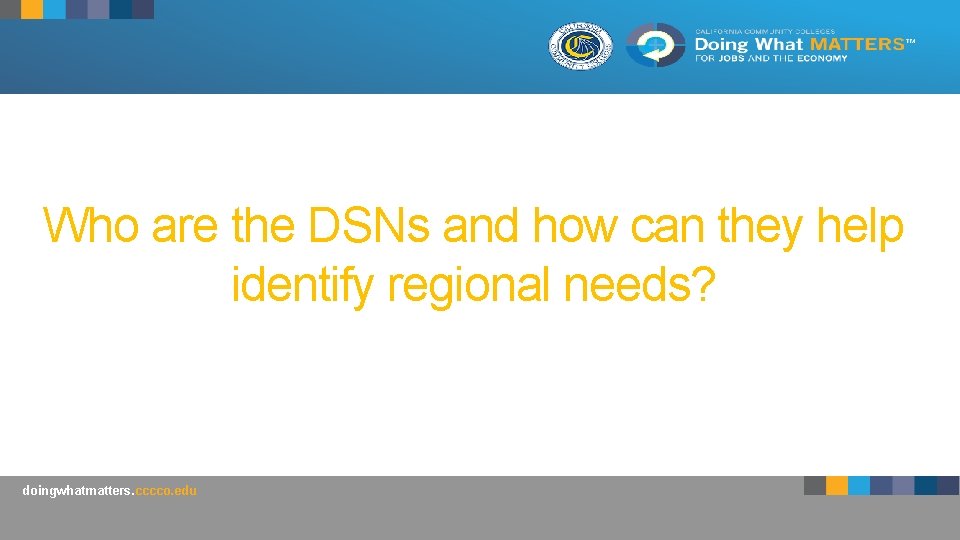 Who are the DSNs and how can they help identify regional needs? doingwhatmatters. cccco.
