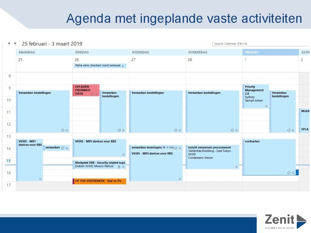 Agenda met ingeplande vaste activiteiten 