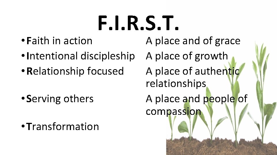 F. I. R. S. T. • Faith in action A place and of grace